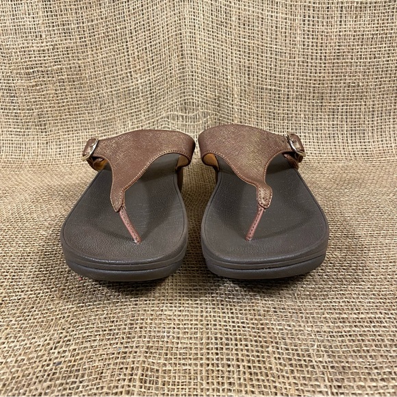 FITFLOP Sandal Wedge Thong Slip On Buckle Metallic Bronze Size 8 - Picture 9 of 11